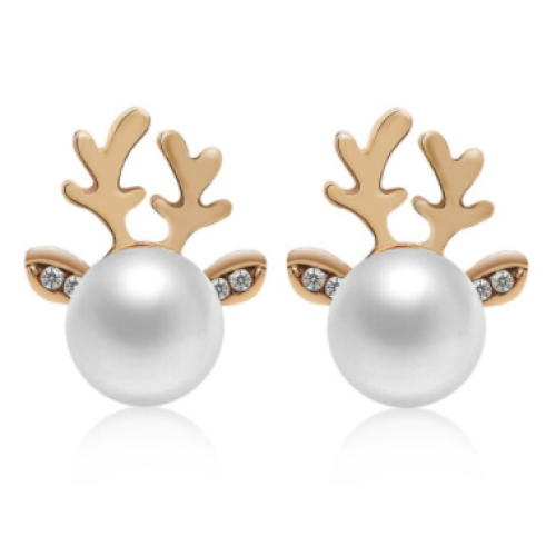 Reindeer Earrings - Pearl - Gold