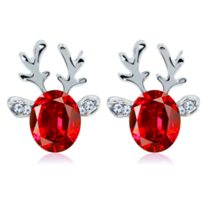 Reindeer Earrings - Cubic Zirconia - Red
