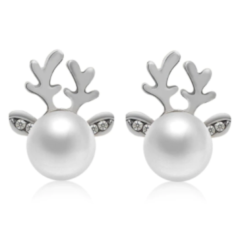 Reindeer Earrings - Pearl - Silver