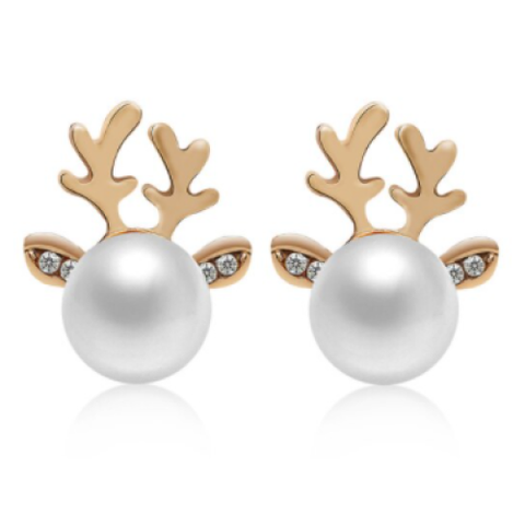 Reindeer Earrings - Pearl - Gold