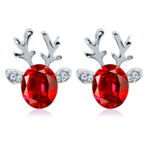 Reindeer Earrings - Cubic Zirconia - Red